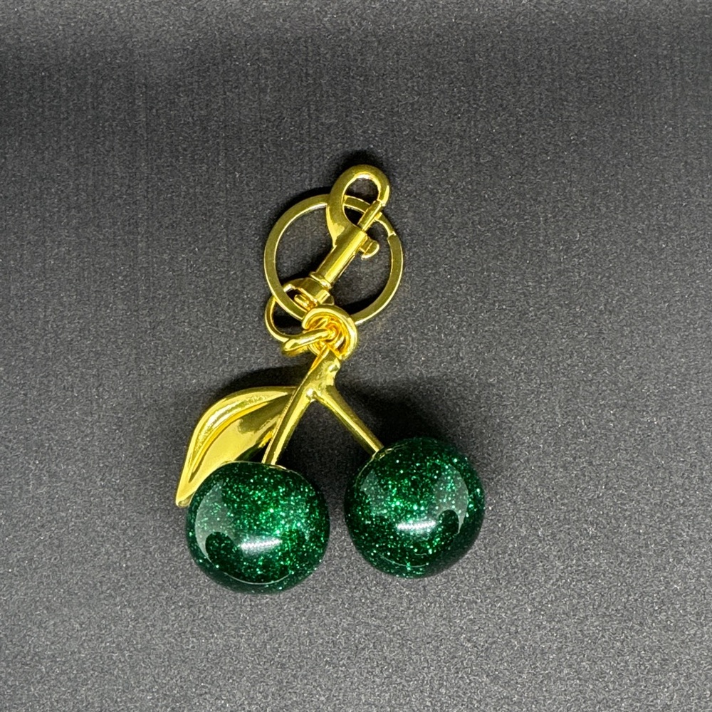 Elegant Green Cherry Keychain